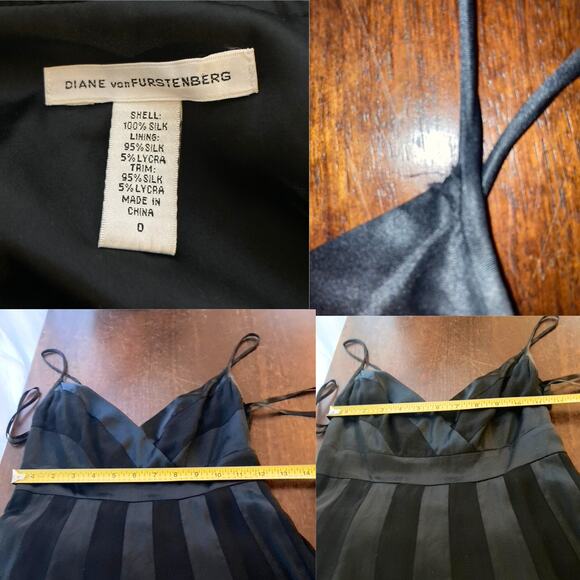 Diane von Furstenberg Black Silk Dress - A-Line Spaghetti Strap Dress – Sz 0 - Picture 8 of 11